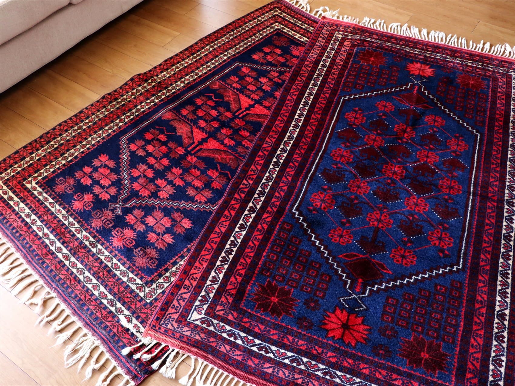 ヤージベディル　トルコ絨毯/トライバルラグ186×112cm ブルー＆レッド